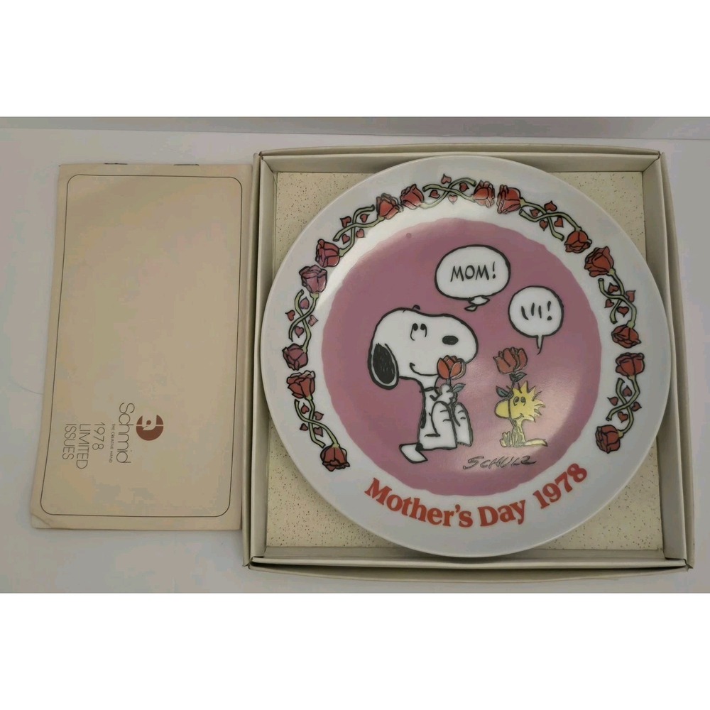 SCHMID PEANUTS SNOOPY WOODSTOCK 1978 MOTHER'S DAY PLATE BY‎ CHARLES SCHULZ NWB